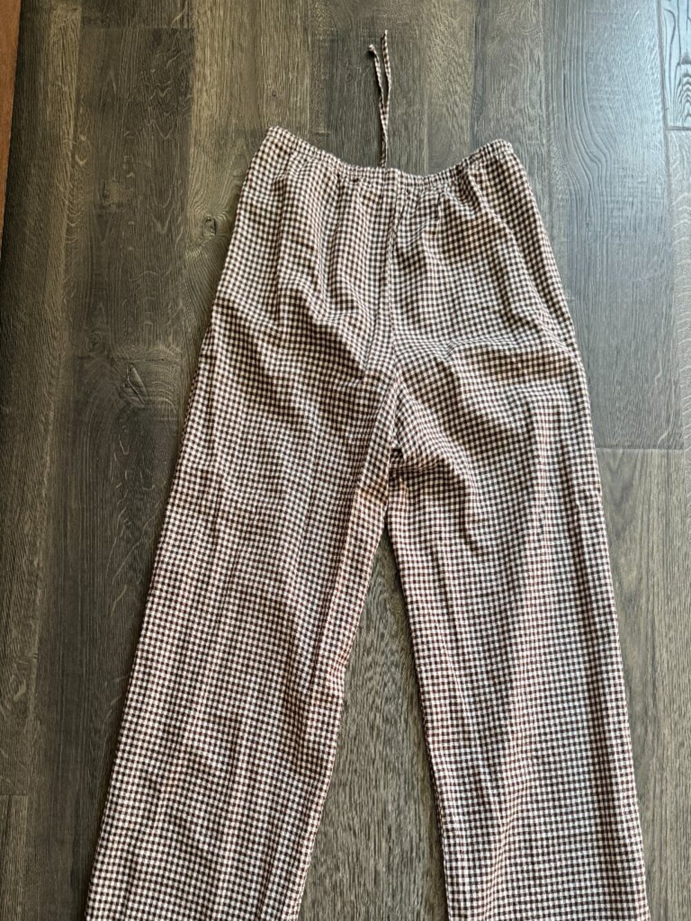 GAP Linen-Blend Easy Wide-Leg Pants Brown Plaid Size L - Picture 2 of 5